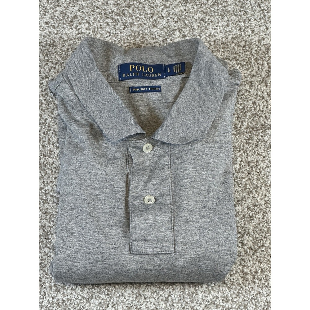 POLO RALPH LAUREN PIMA SOFT TOUCH POLO SHIRT GRAY MENS LARGE